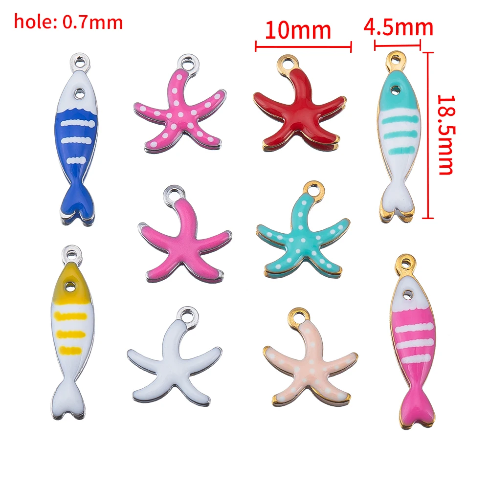 20 Stück Edelstahl Kleine Seestern Charms Fisch Anhänger Emaille DIY Schmuckherstellung Zubehör Erkenntnisse Ozean Halskette Ohrringe – Detail 3