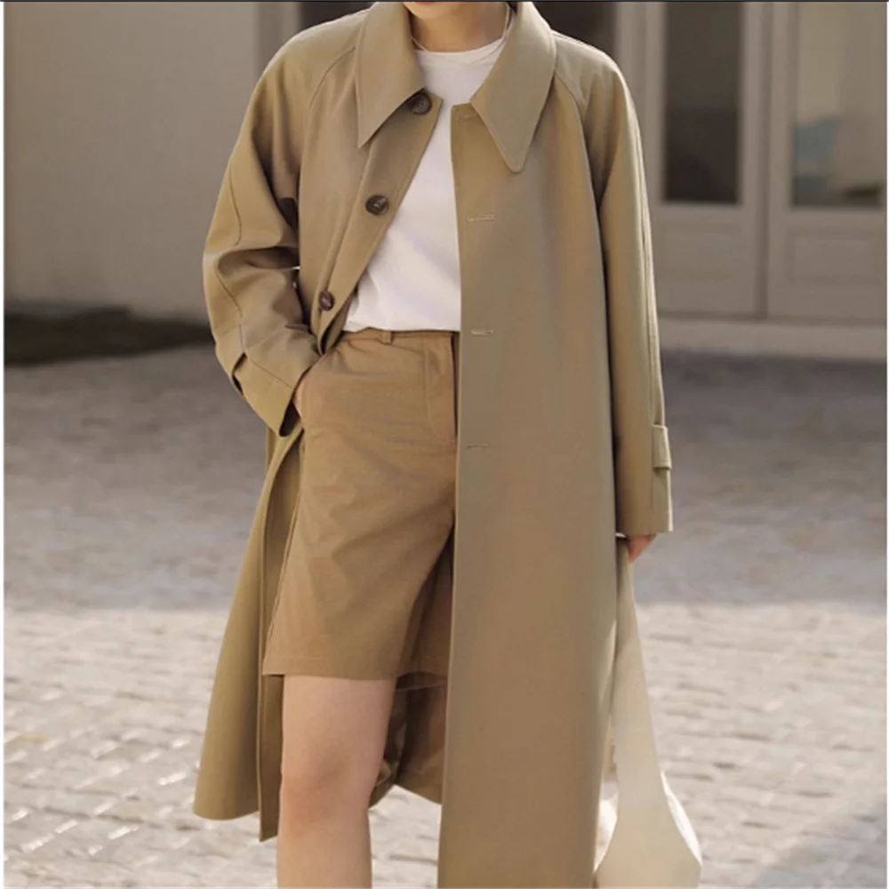 

New Spring and Autumn single-breasted casual loose trench coat women's overcoat long British leisure fashion.