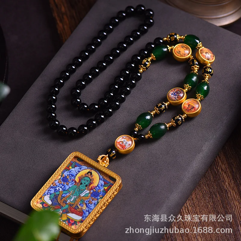 جديد التايلاندية البوذية العلامة التجارية الألعاب الثقافية Tangka Wuye حبال معلقة البلوزات سلاسل العقيق الأسود القلائد قلادة للرجال محظوظ يهودي