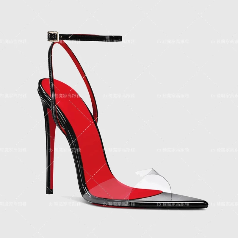 2025 New Sexy High Heels Black Pointed Toe Open One Line Buckle Strap Show Leg Length Thin Heel Sandals Women's Fashion Shoes