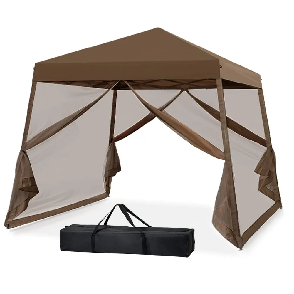 Pop Up Canopy Tent 10x10, Slant Leg Instant Gazebo, Brown