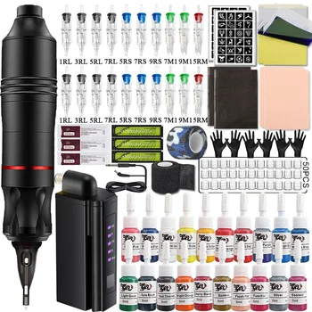 Zestaw do maszynki do tatuażu Bezprzewodowy mini zasilacz Akumulator Zestaw piór do maszynki obrotowej z igłami do wkładów dla początkujących tatuażystów