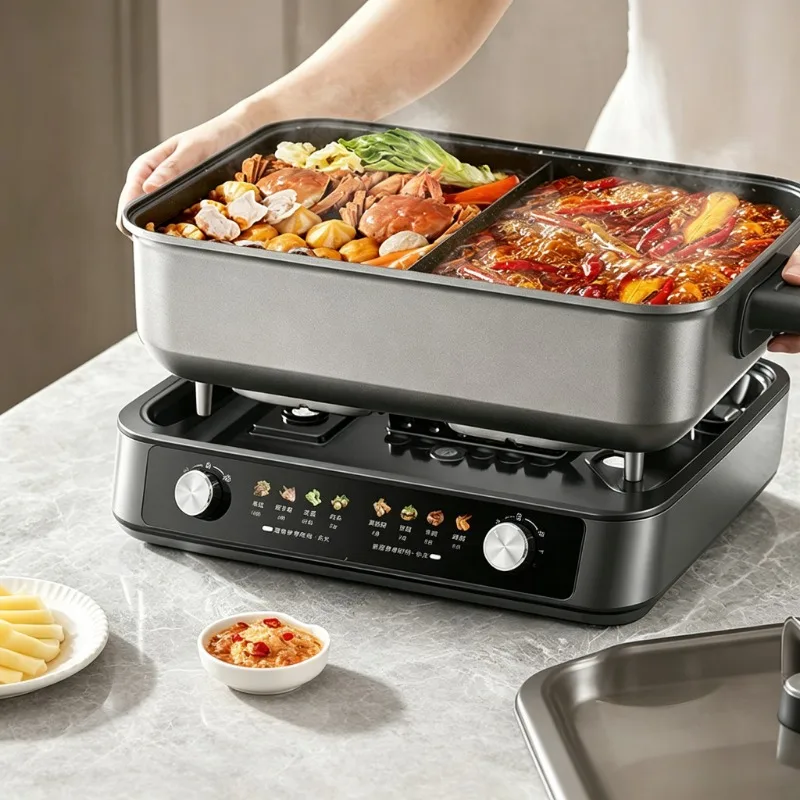 

Midea 8L Electric Hot Pot Dual Flavor Separated Temperature Control Detachable Multi Cooker for Shabu Shabu Family Gathering