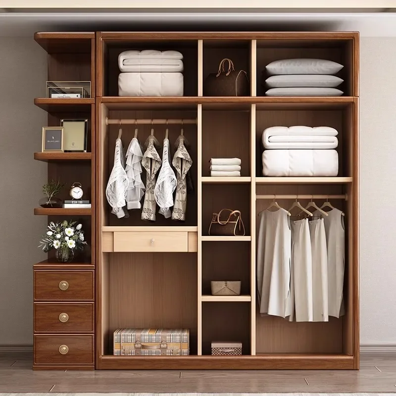 

b18 New Chinese Walnut Solid Wood Home Bedroom Storage Assembly Wardrobe