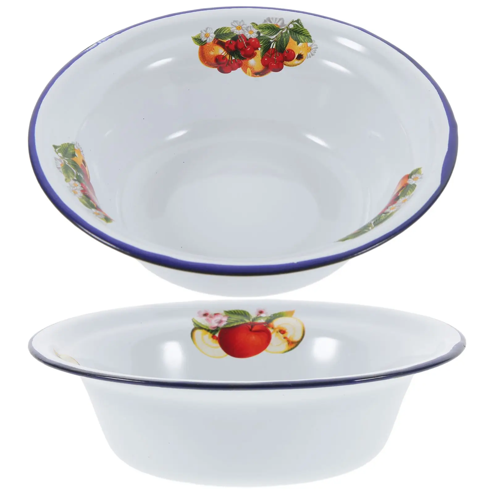 

2pcs Thickened Enamel Basin Retro Vintage Kitchenware Bowl Mixing Bowls Soup Large Capacity Practical Cookware