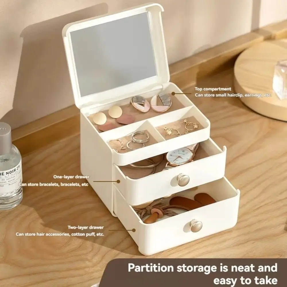 

Fashion Flip Drawer Jewelry Box Dust-proof with Mirror Drawer Storage Case Makeup Organizer Sorting Earring Holder Headband