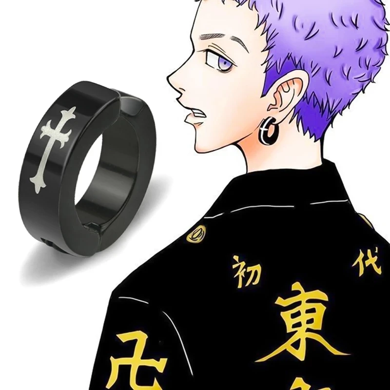 Japanese Anime Revengers Earrings Takashi Mitsuya Wakasa Cartoon Character Peripheral Ring-Shaped Earrings Jewelry Cosplay Props