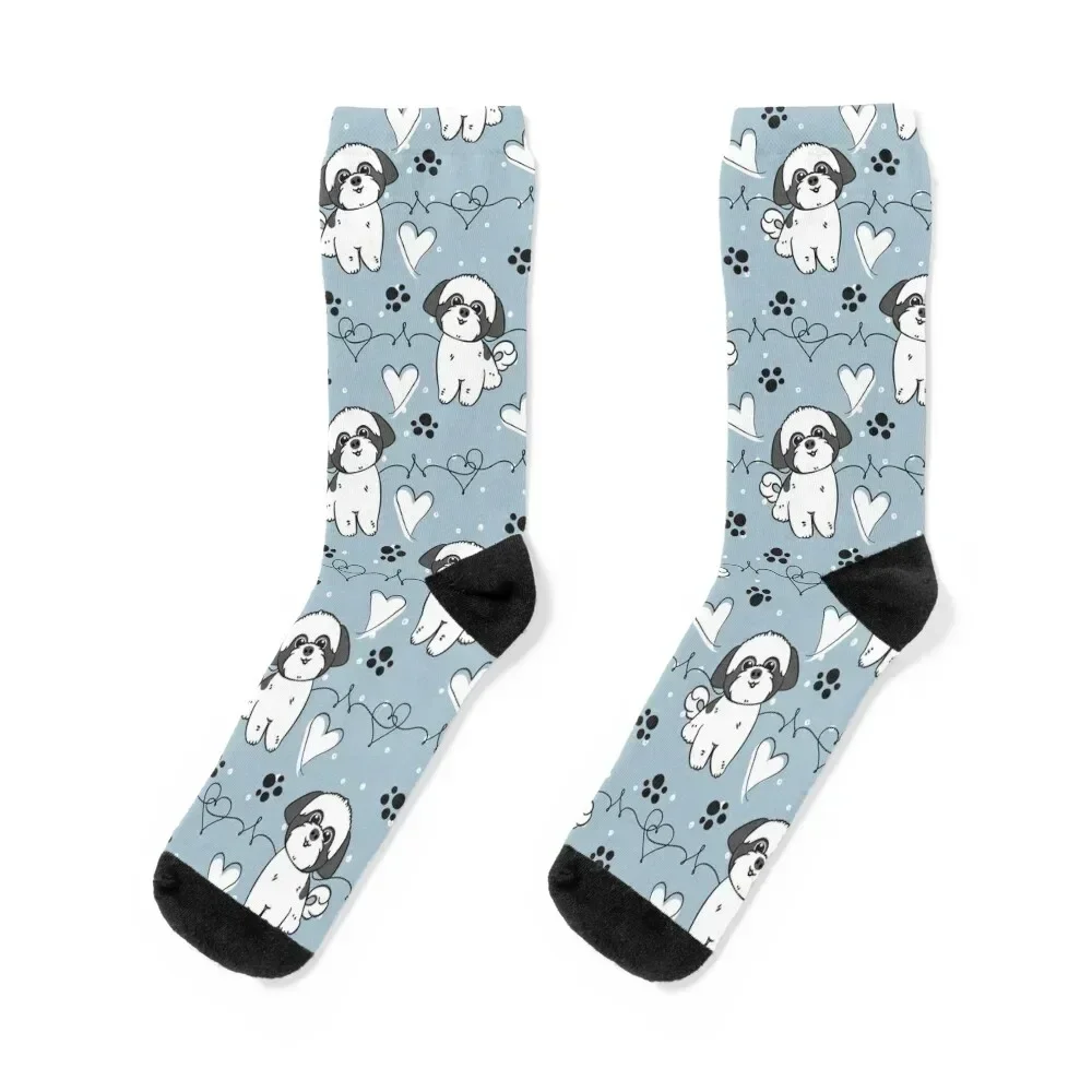 

LOVE Black and White Shih Tzu Socks tennis sport Antiskid soccer Ladies Socks Men's