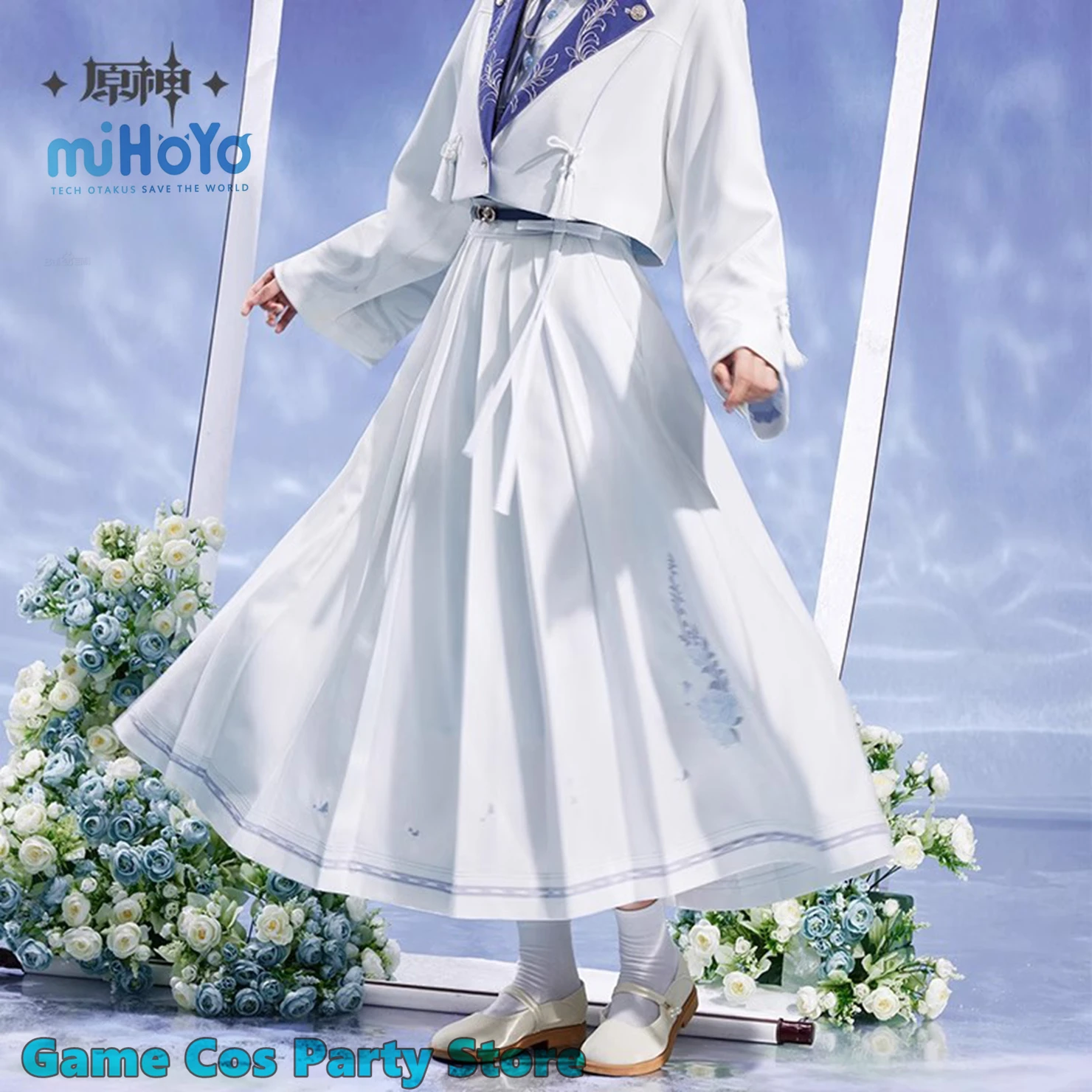 

[Genuine] Kamisato Ayato Theme Impression Long Pleated Skirt Game Genshin Impact Cosplay Costumes Women's Bottoms Adult Dress