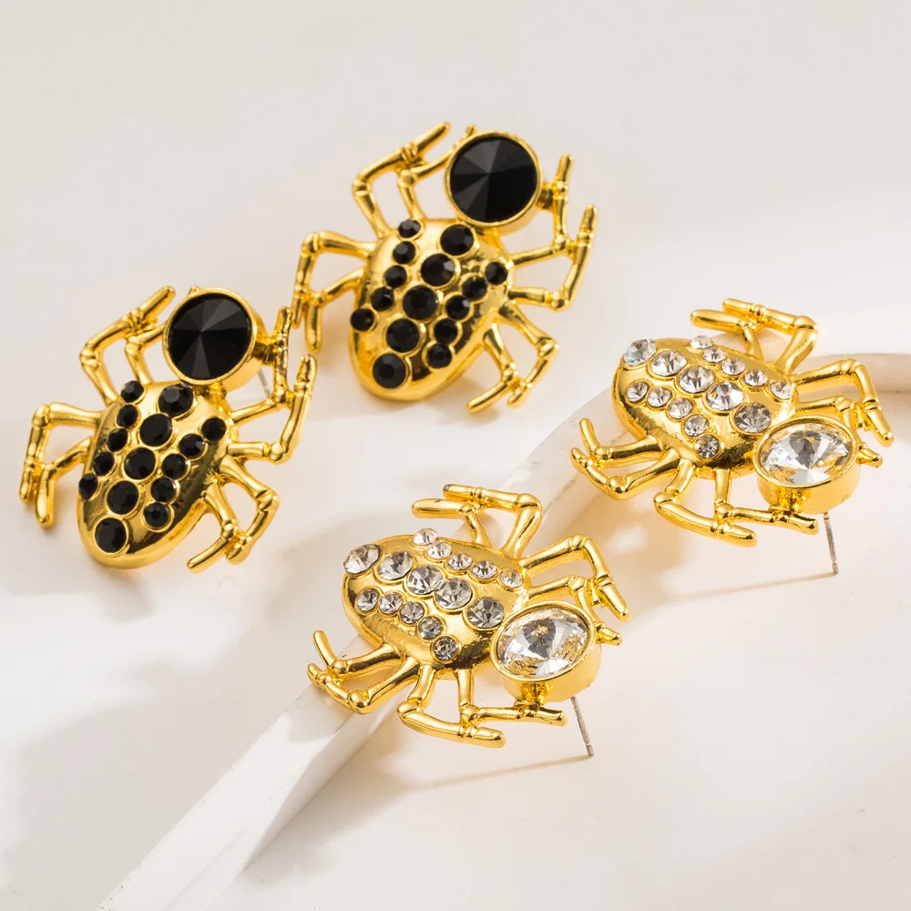 Niche design retro flash diamond spider insect exaggerated stud earrings light luxury high sense s925 silver needle earrings wom