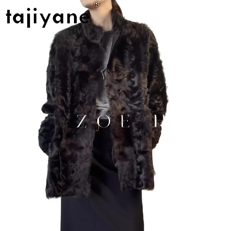 TAJIYAN Huyang Lamb Shearling Fur Coat Women Overcoat Stand Collar Tops Winter Coat Women Light & Warm Real Fur Jacket 2026 Шуба