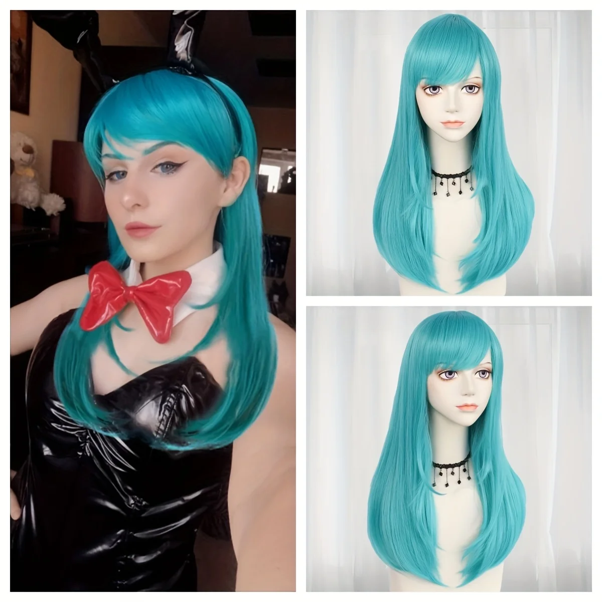 Synthetische lange gerade blaue Cosplay-Perücke für Damenpartys, Halloween, Weihnachten, Schule, Erntedankfest
