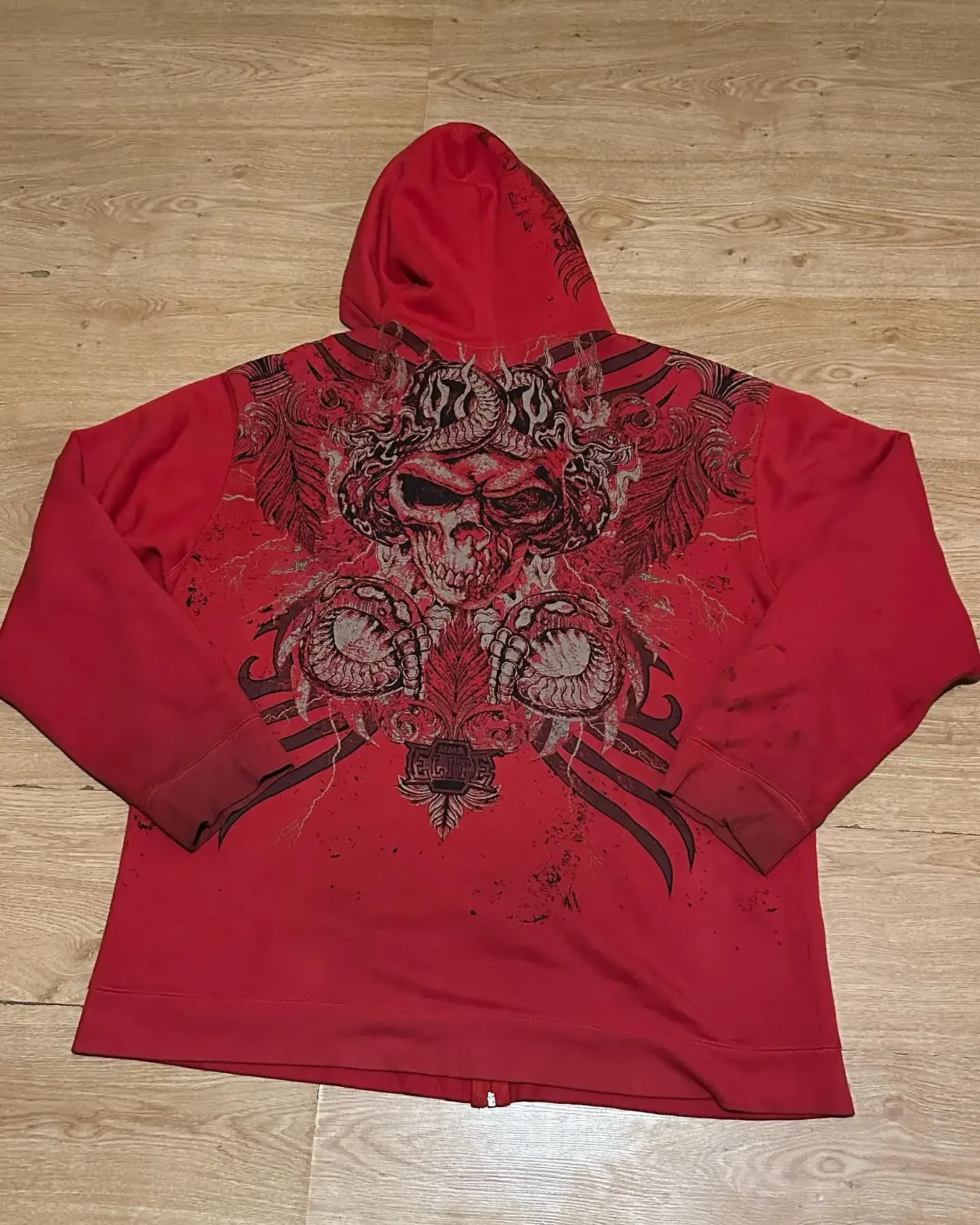 Gothic skull pattern printed red hoodie for men 2024 hip-hop