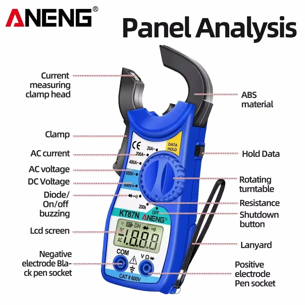 ANENG KT87N Mini cyfrowe mierniki cęgowe AC/napięcie prądu stałego AC 450V True RMS multimetr pojemność tester elektryczny narzędzie