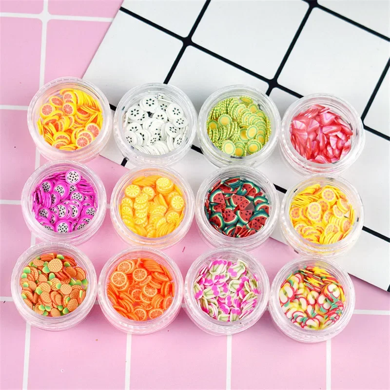 12 Holes Slime Soft Pottery Fruit Slice Pearl Sequin Sprinkles Filler Children Toys Modeling Clay DIY Accessories Nail Art Tips