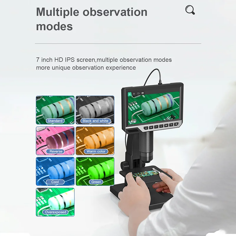 HDデジタル単眼ビデオ顕微鏡,高解像度画像,プラスチックボディ,有線,リモコン,500x-1500x,7インチ