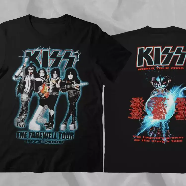 

Vintage KISS The Farewell Tour 2000 Retro Black Double Sided T-Shirt Unisex clothing