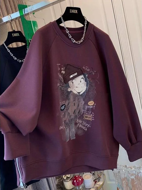 

Оверсайз свитшот с круглым вырезом, красный, осенне-зимний, в американском стиле, трендовый, свободный крой, модель Ankela 300 Pou