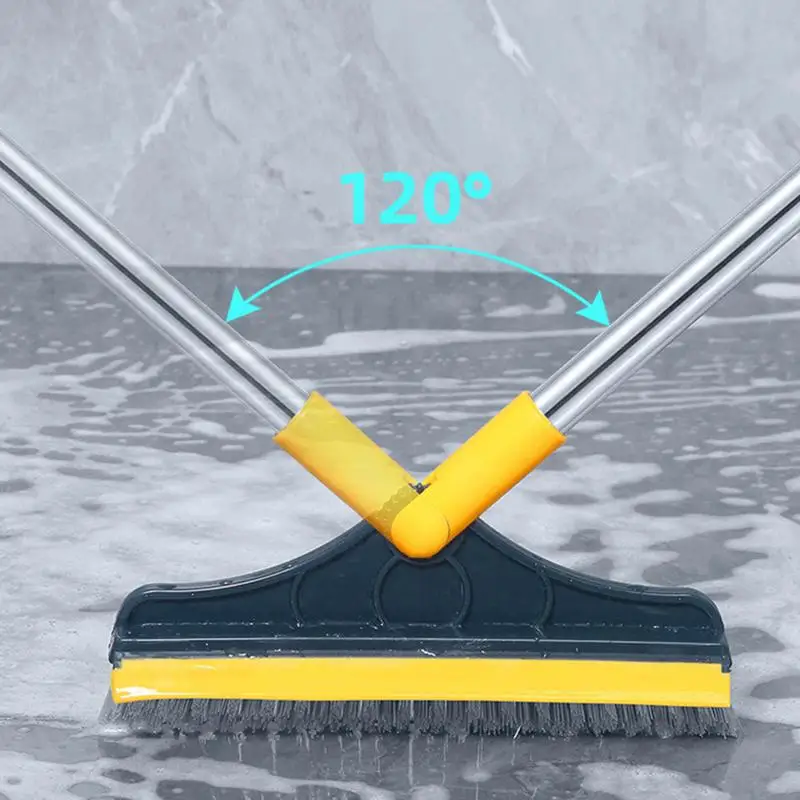 Scrub Brush with Long Handle 2 in 1 Cleaning Scrub Brush Adjustable V shaped Floor Brush Scrubber 120 Degree Triangular Rotating