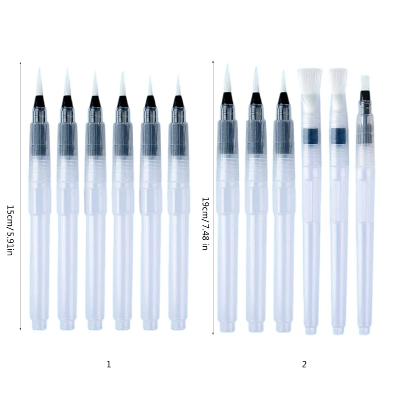 6Pcs Watercolour Brush Pen for Beginner Watercolour Gouache Painting Lettering, Painting Water Brush Pen, Flat/Point Tip