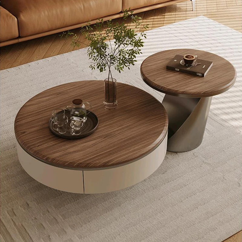 

！@Italian Classic Modern Simple Design Solid Wood Tea Table Set Retro Luxury Round Handmade Furniture for Living Room