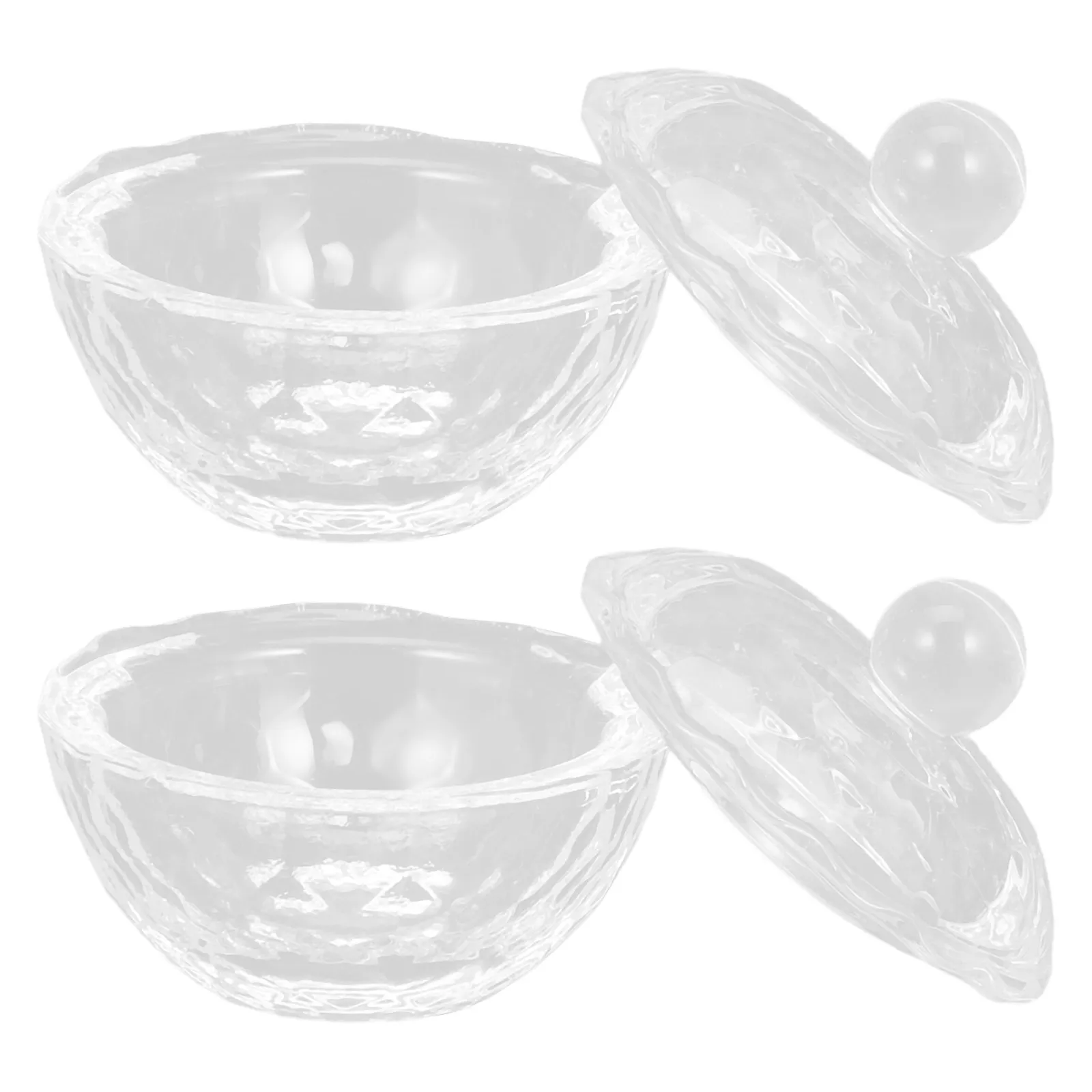 2 Pcs Container with Lid Glass Cups Lids Clear Liquid Nail Bowl Eyelash Glue Crystal Manicure