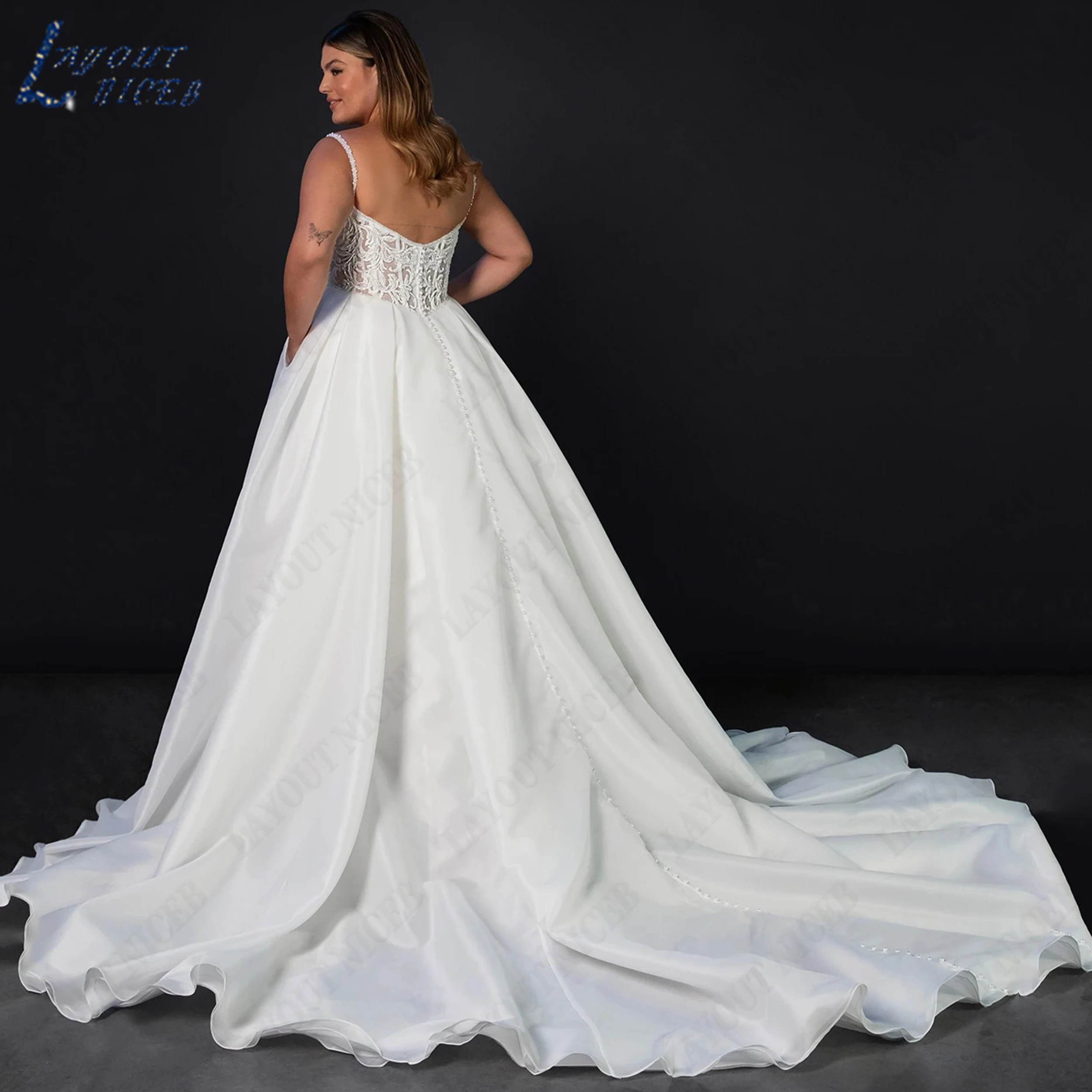 LAYOUT NICEB Square Collar A Line Wedding Dress Plus Size Spaghetti Straps Organza Bride Gown Applique Bridal Gowns Customized