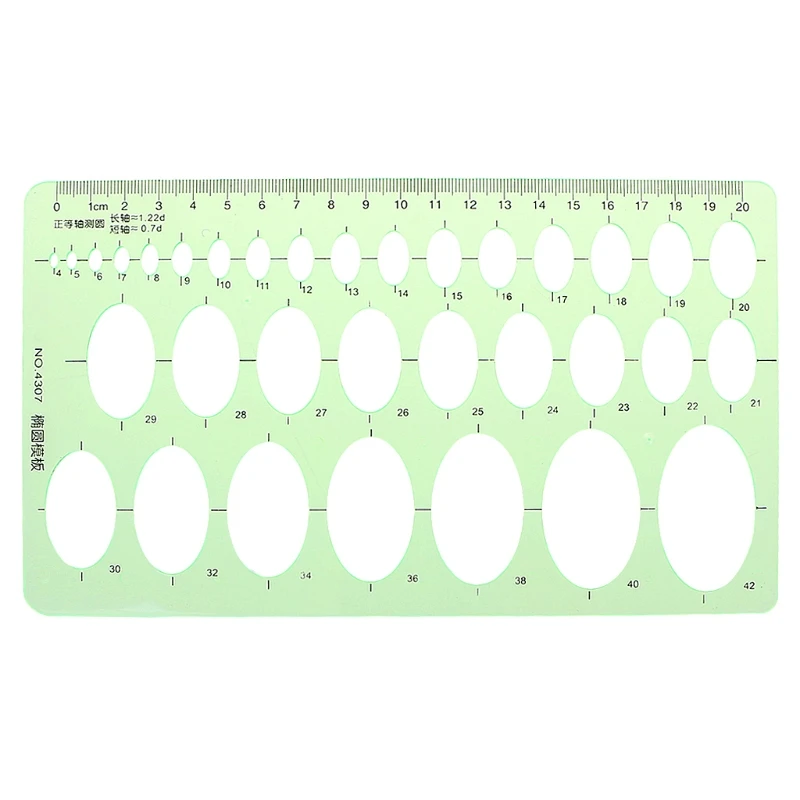 Green Plastic Oval Geometric Template Ruler Stencil Measuring Tools Students Hot