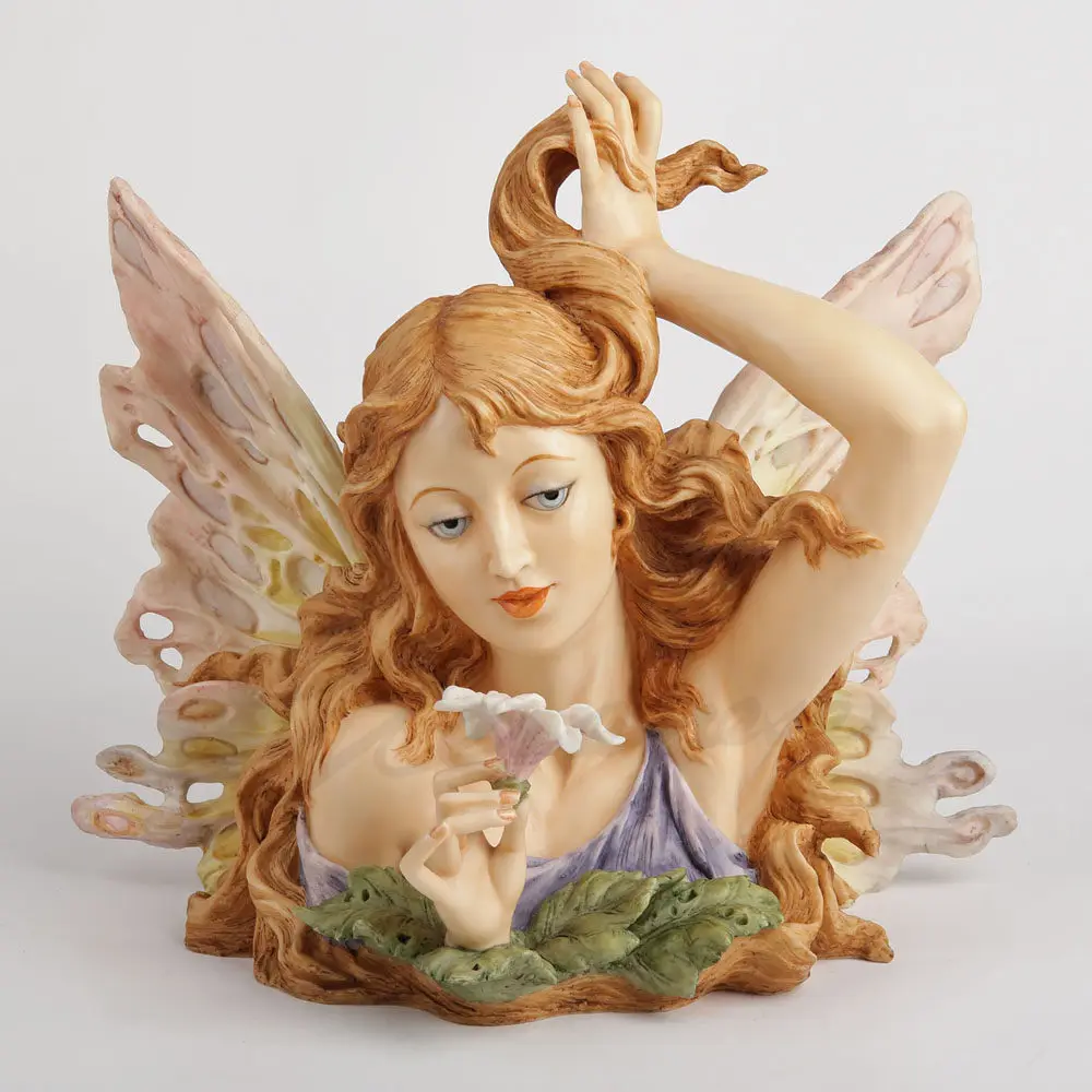 Fairy Bust Figurine Winged Flower Fairy Resin Statue Elf Nymph Sculpture Fantasy Mythical Vintage Home Decorative Ornament Gift