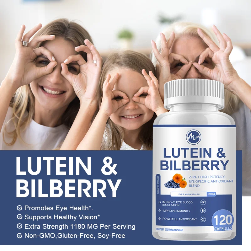 

Minch 100mg Vitamins Lutein Capsules Zeaxanthin & Bilberry Extract Support Strain Dry Eyes and Vision Health Lutein Mixture Care