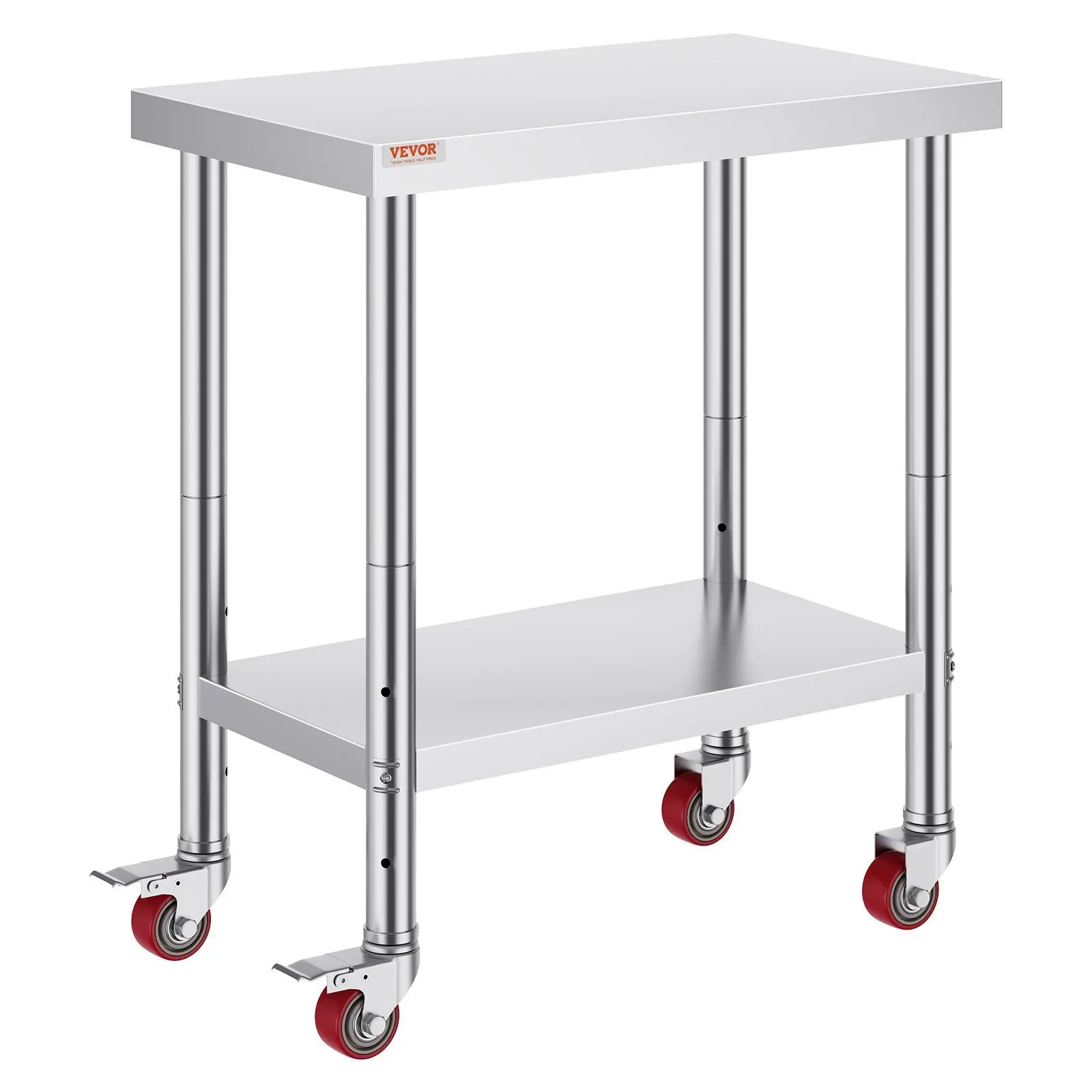 NEW 30x18x34 Inch Stainless Steel Work Table 3-Stage Adjustable Shelf w/ 4 Wheels Heavy Duty Commercial Food Prep Worktable