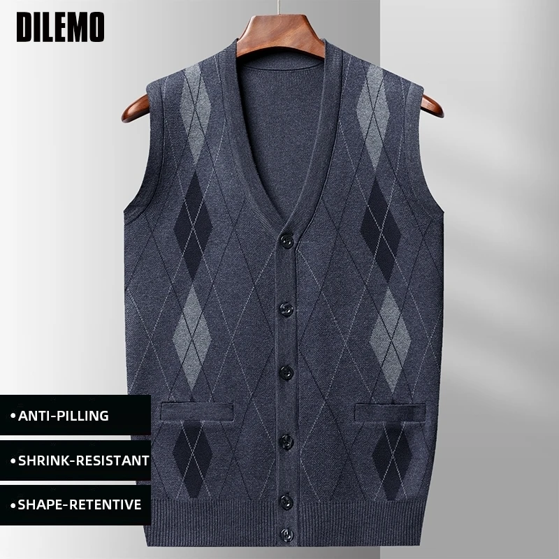 

Top Grade New Autum Winter Fashion Brand Knit Cardigan V Neck Sweater Vest Diamond Sleeveless Casual Mens Clothes 2025