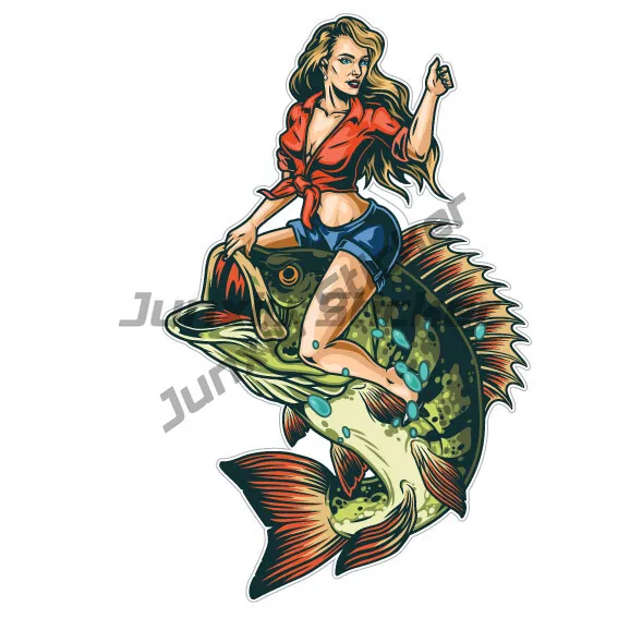 

Sexy Girl Riding Fish Sticker Decal , Boat, Car Motorhome Decal
