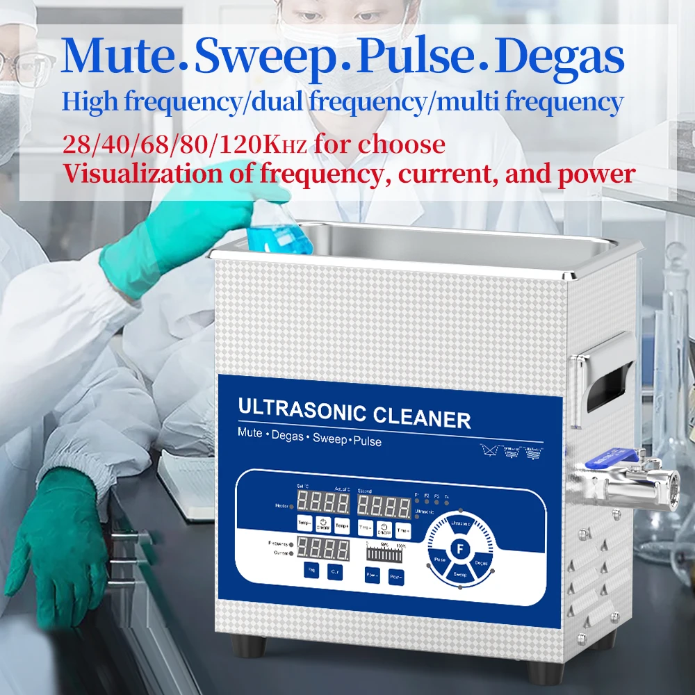 Granbosonic Digital Ultrasonic Cleaner 22L Sweep Pulse High Frequency 40/68/80/120kHz Quiet Design for Cleaning Machine