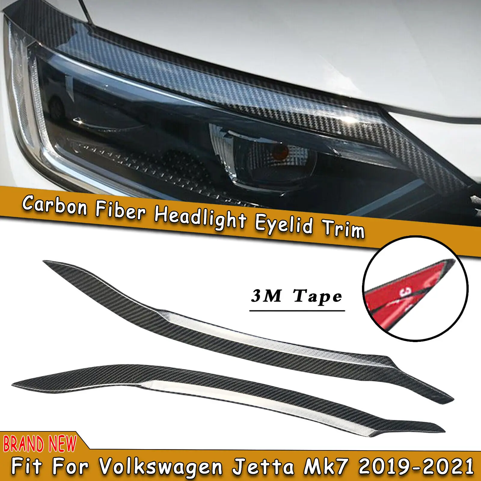 

Front Headlight Lamp Cover Eyelid Eyebrow For 2019 2020-2021 VW Jetta Mk7 Carbon