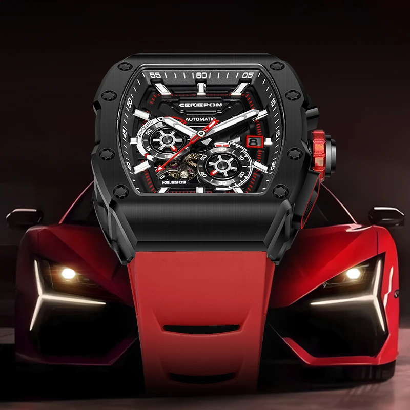 Relógio masculino automático de luxo para homem high-end oco preto aço inoxidável relógio de pulso mecânico masculino reloj homber