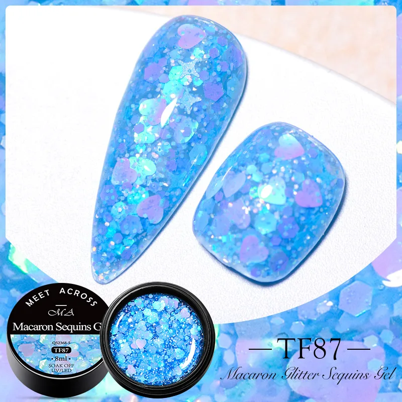 8ML Macaron Glitter Sequins UV Gel Nail Polish Shiny Spring Summer Color Semi Permanant Soak Off All Manicure Nail Art Varnish