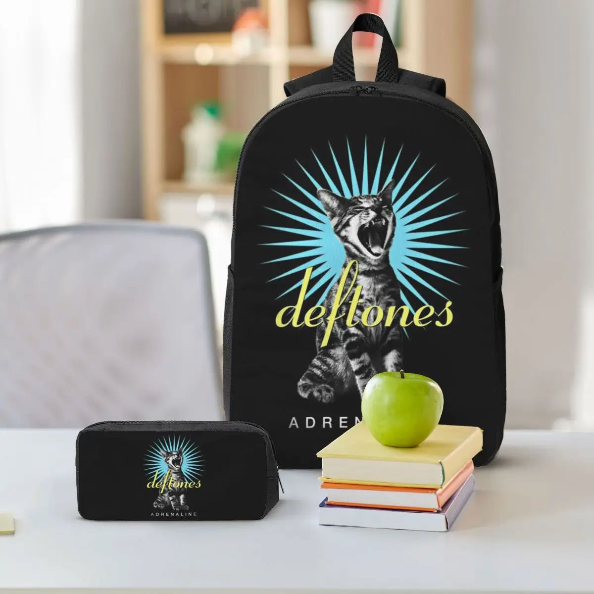 Deftones Metal Band White Pony Album Backpack Boys Girls BookBag School Bag Shoulder Bags 3ps Insulated Lunch Bag Pencil Case