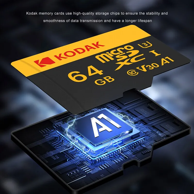 Карта памяти Micro SD KODAK, 512 ГБ, 256 ГБ, до 90 Мб/с, класс 10, U3, 32 ГБ, 64 ГБ, 128 ГБ, TF-карта 4K HD для USB-кардридера, адаптер Microsd