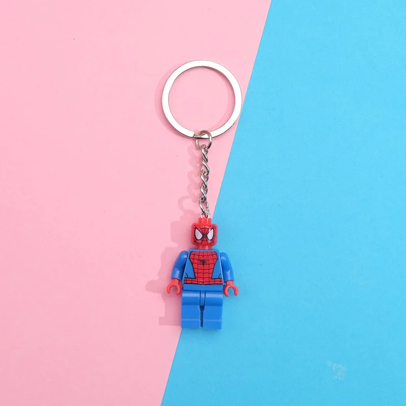 Marvel Avengers Keychain Iron Man Spiderman Captain America Cartoon Cute Building Blocks Keyring Toys Kid Gifts