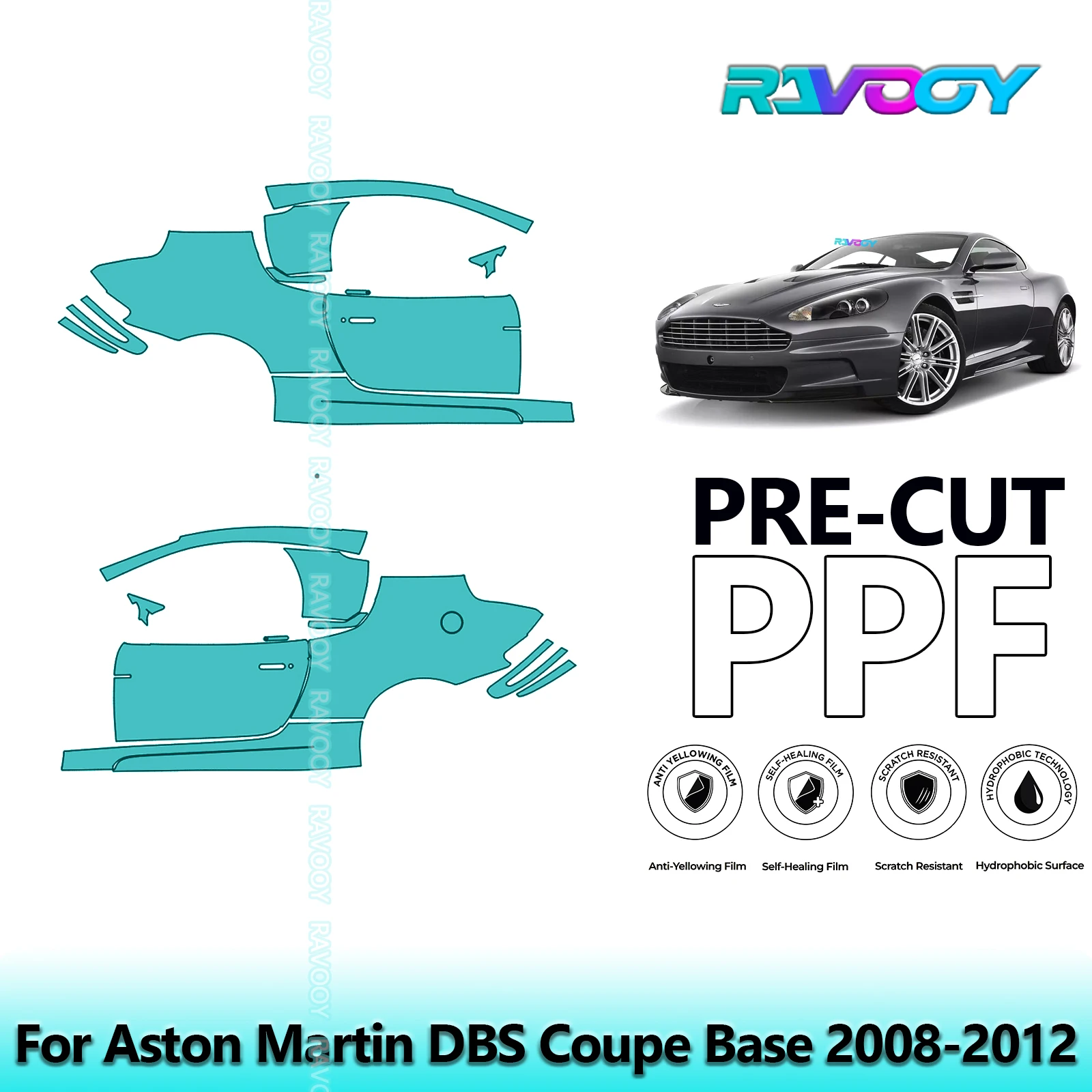 

For Aston Martin DBS Coupe Base 2008-2012 8.5mil Clear Matte Pre-Cut PPF Door & A/B Pillar Kit TPU Paint Protection Film Set