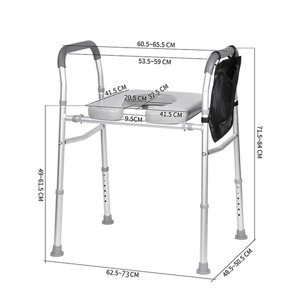 Sedile WC rialzato con maniglie, rialzo sedile WC per anziani con altezza e larghezza regolabili, tasca laterale, capacità di carico di 300 libbre