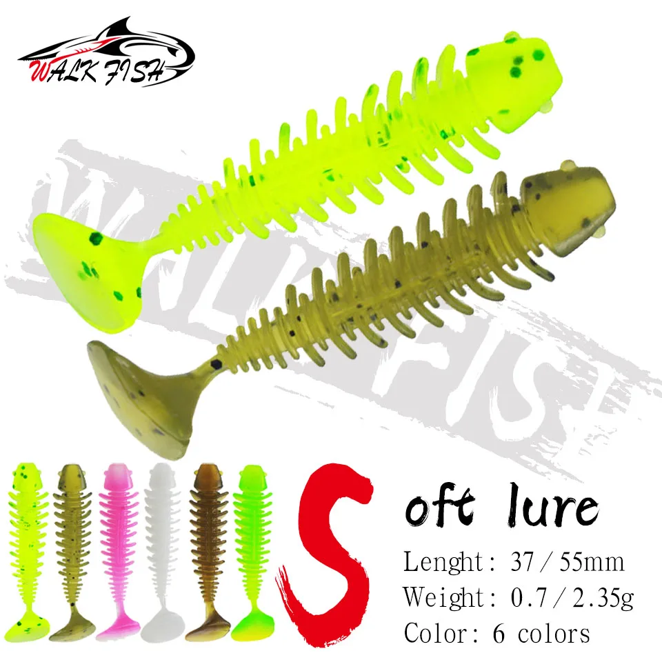 WALK FISH 10PCS 37mm/55mm Soft Lure Silicone Bait 45mm 60mm T Tail Soft Lure Fishing Lures Swimbait Wobblers Artificail Jig Lure