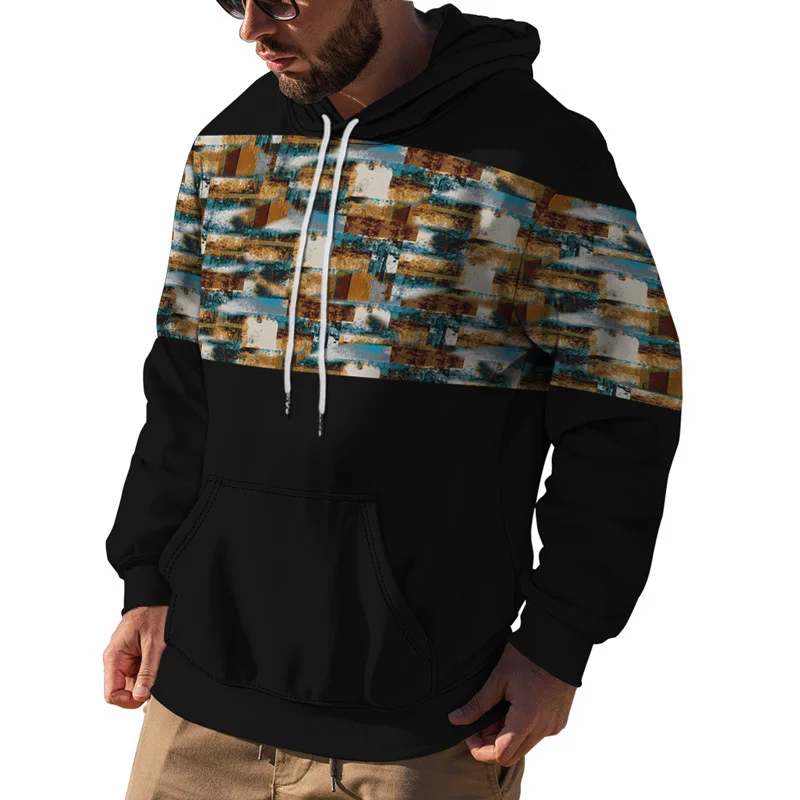 Retro Aztec Geometric Pattern Hoodie For Men 3D Printed Long Sleeves Autumn Casual Hoodies Oversized Sweatshirts Pullover Tops