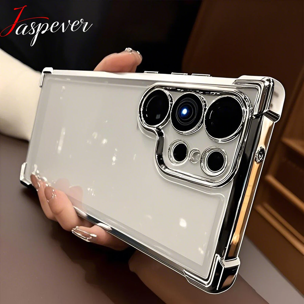 Luxury Shockproof Clear Soft Case For Samsung Galaxy S25 S24 S23 FE S22 Ultra Plus S25+ Plating Transparent Back Cover TPU Shell