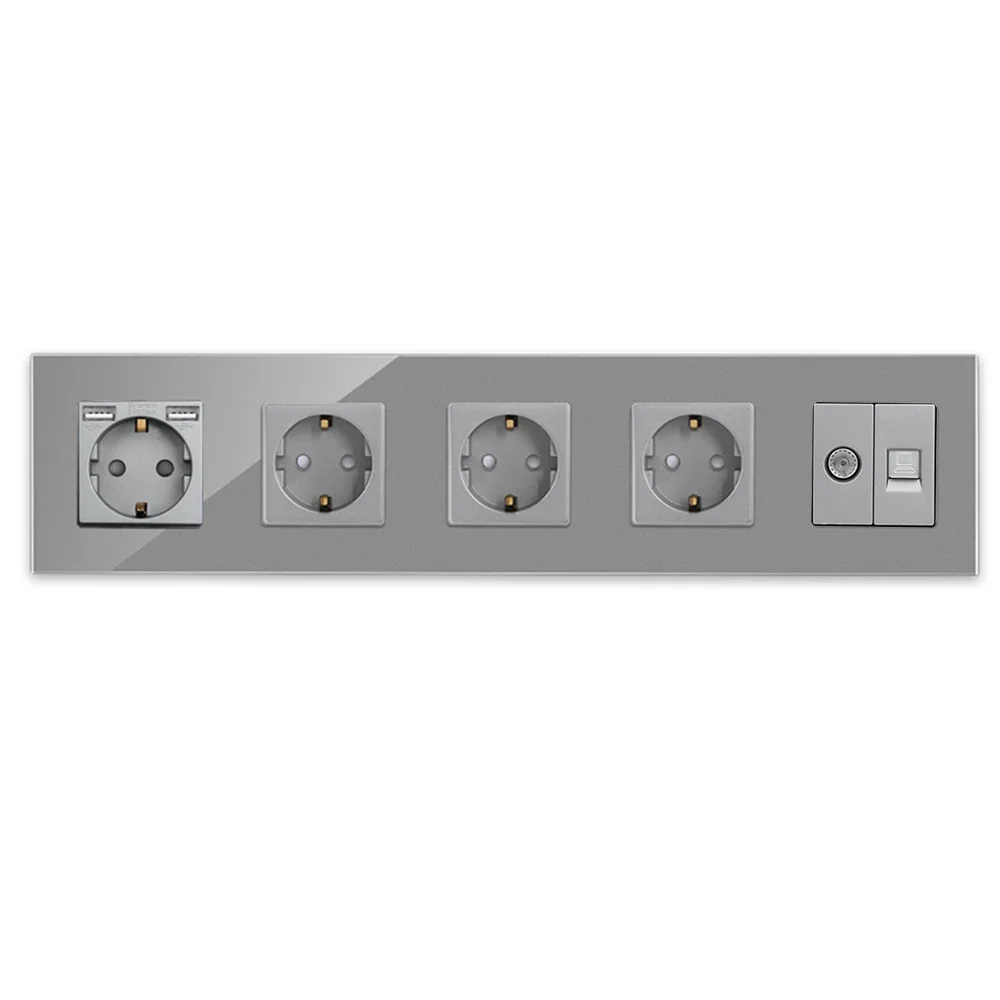 Imagem -04 - Tomada de Parede Bingoelec Tomada Usb Dupla Painel de Vidro para Casa tv pc Rússia Padrão da ue Cat6 Usb Tipo-c Saídas