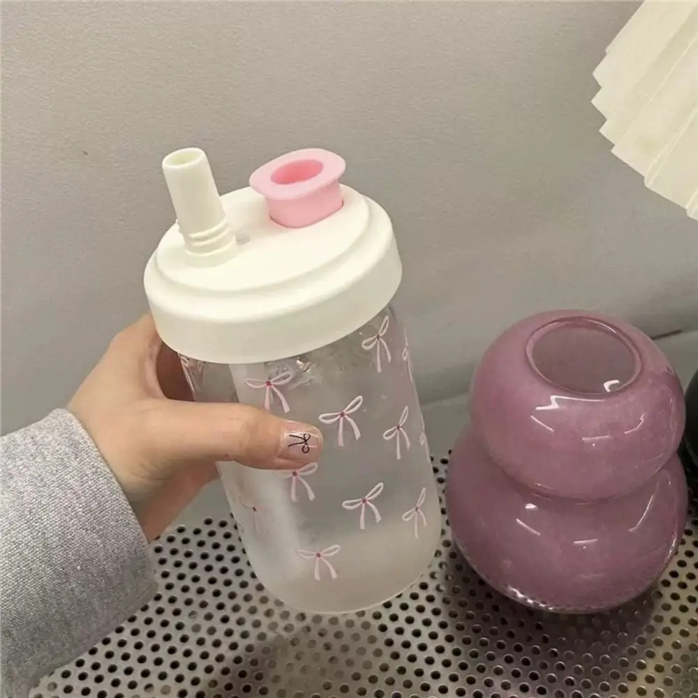 Drinkware 500ml Straw Cup Plastic Bowknot Cup With Lid Straw Large Capacity Water Bottle Bubble Tea Coffee