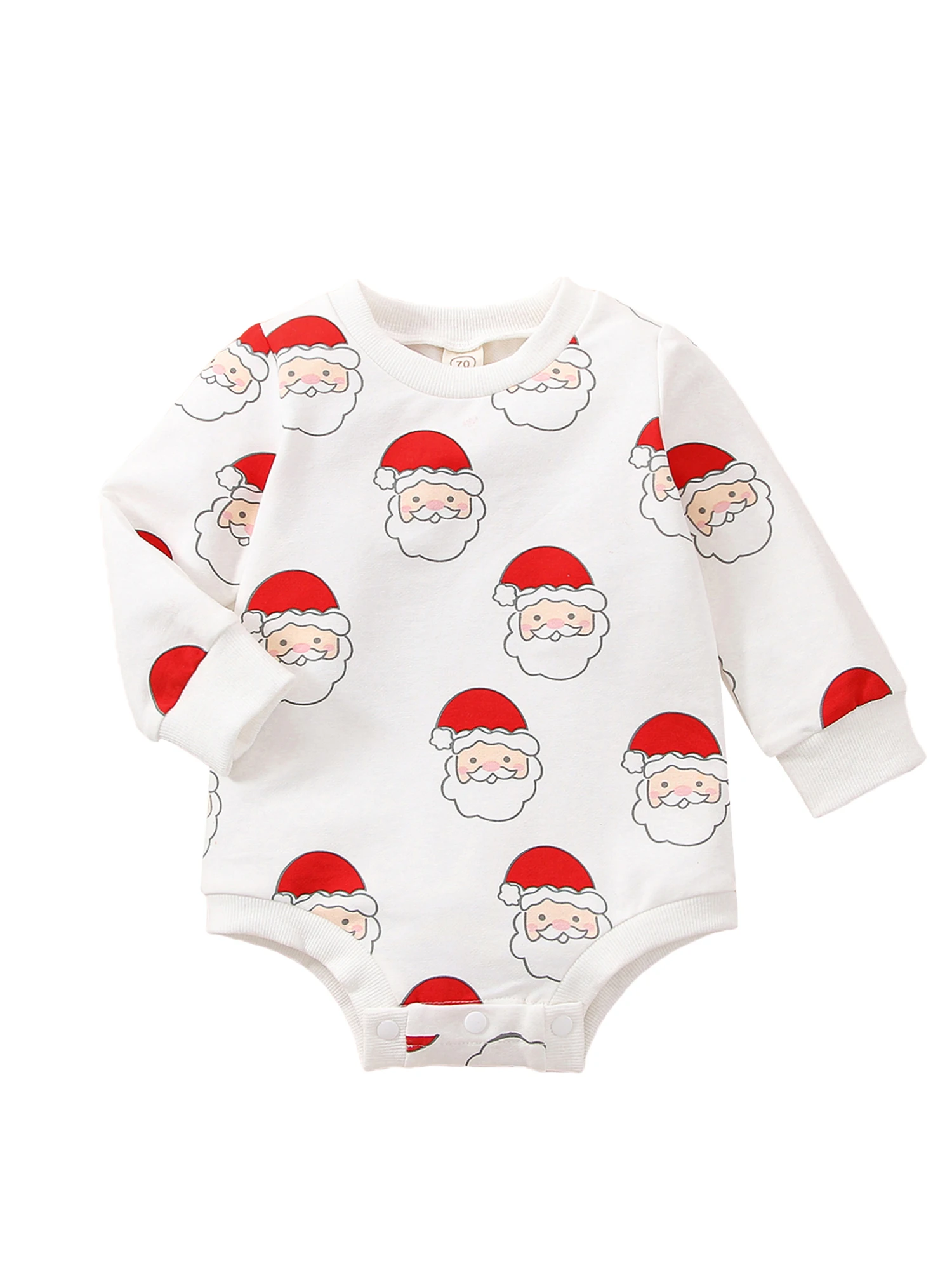 

Cute Reindeer Patterned Baby Christmas Romper Adorable Long Sleeve Round Neck Jumpsuit for Infant Boys and Girls 0-24 Months