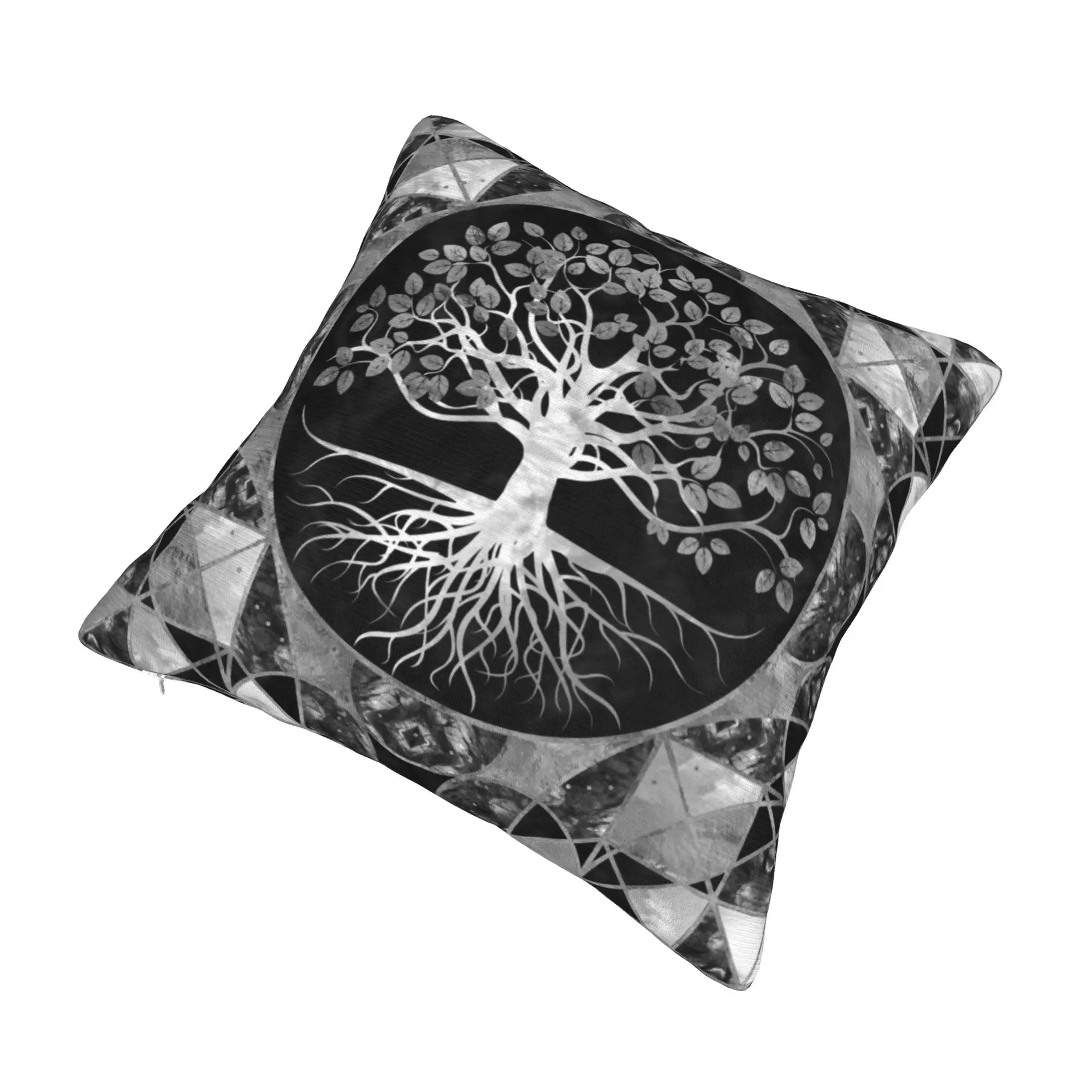 Tree of Life Gray scale Gemstone Pillow Covers Decoration Fashion Viking Yggdrasil Cushion Decoration Salon Square Pillowcase