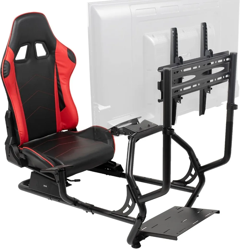 

VIVO Racing Simulator Cockpit with TV Mount, Wheel Stand, Gear Mount, Chair and Frame Only, Fits Logitech, Thrustmaster, Fanatec